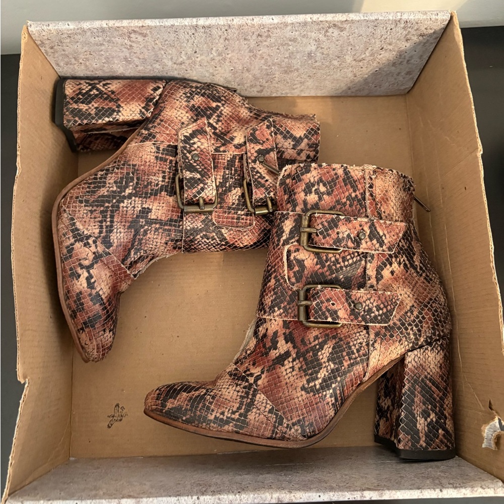 Freebird Joey Snakeskin Buckle Ankle Boots